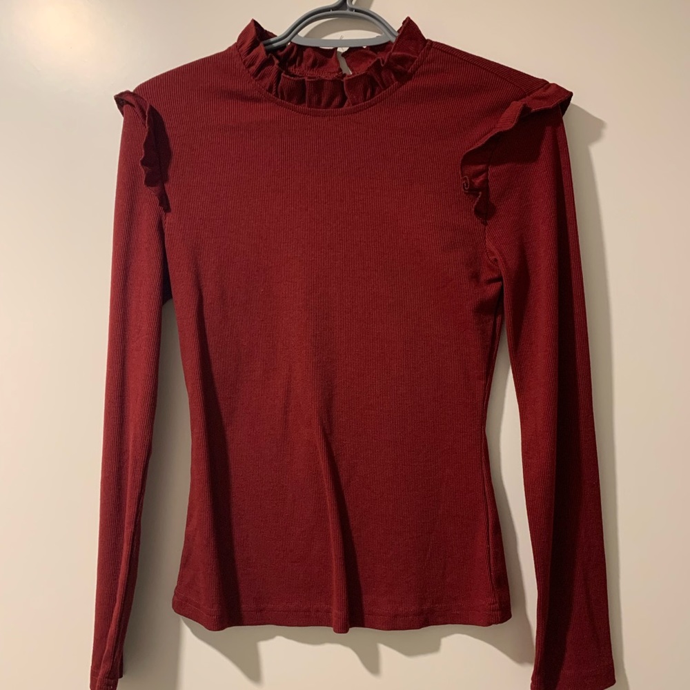 Frill shoulder detail long sleeve sweater